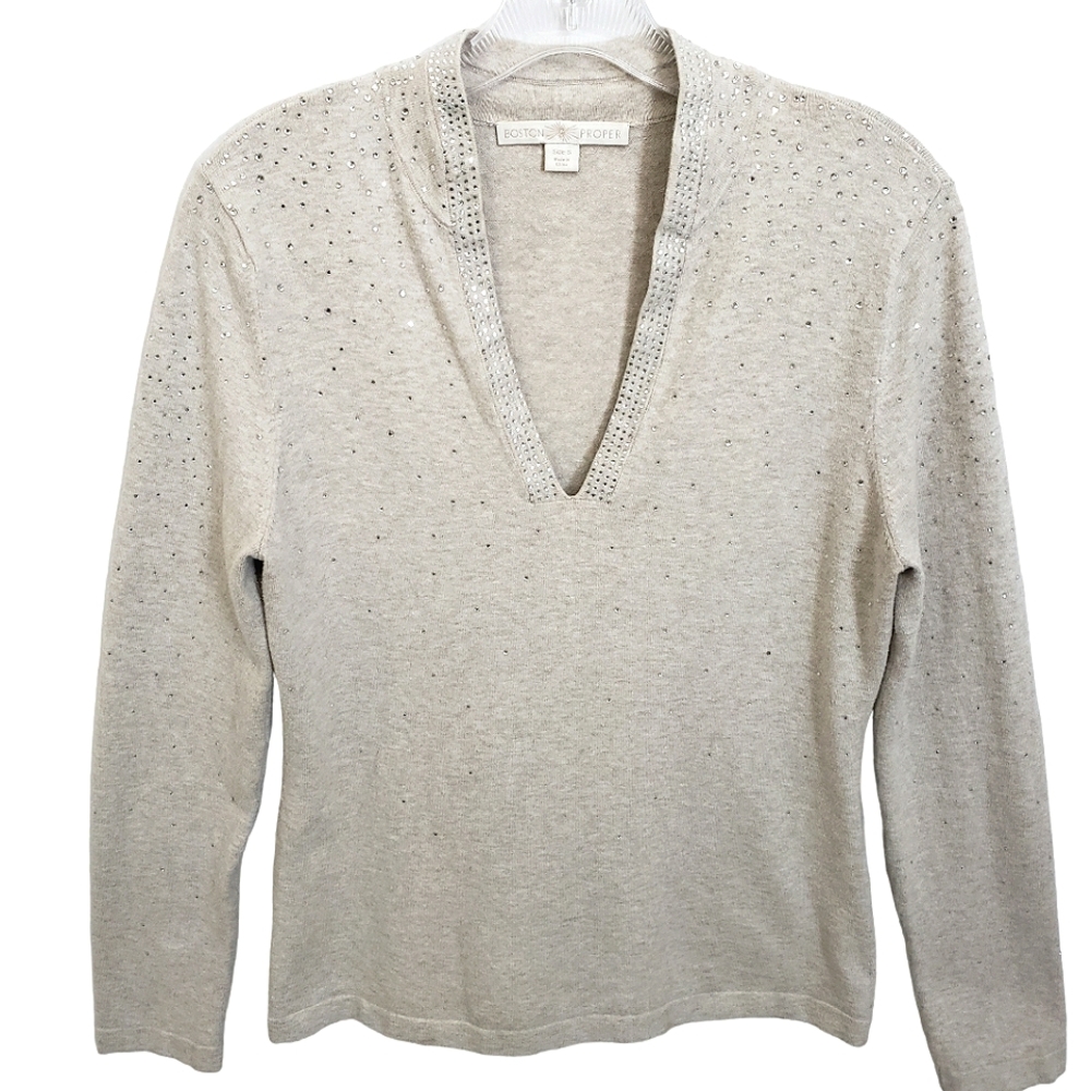 Boston Proper Oatmeal Longsleeve V Neckline With … - image 8